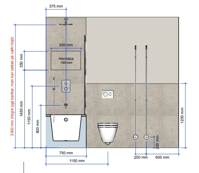 Måttritning 2 på badrum